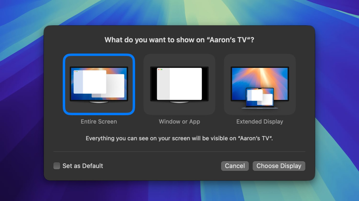 macOS 15.2 améliore AirPlay pour afficher une fenêtre ou une application