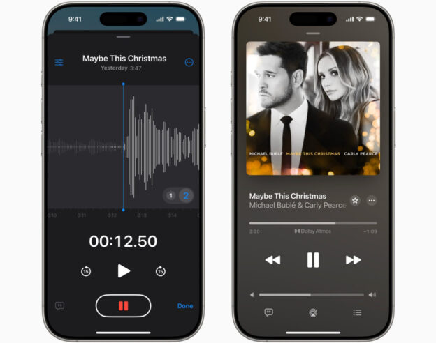 Image iOS 18.2 propose de superposer une voix à un enregistrement dans l’app Dictaphone