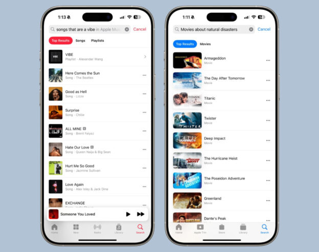 iOS 18.2 Recherche Langage Naturel Apple Music Apple TV Applications