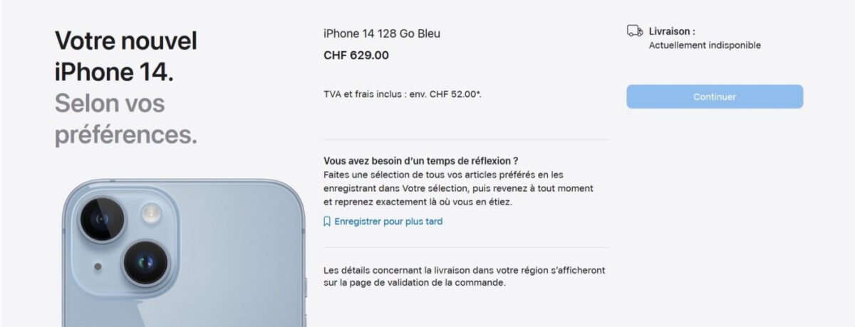 iPhone 14 Indisponible Achat Apple Store Suisse