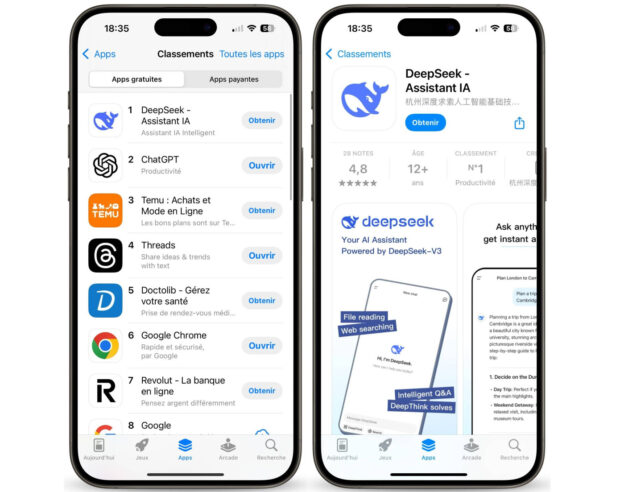 image de l'article DeepSeek est en tête des téléchargements sur l’App Store, dépassant ChatGPT