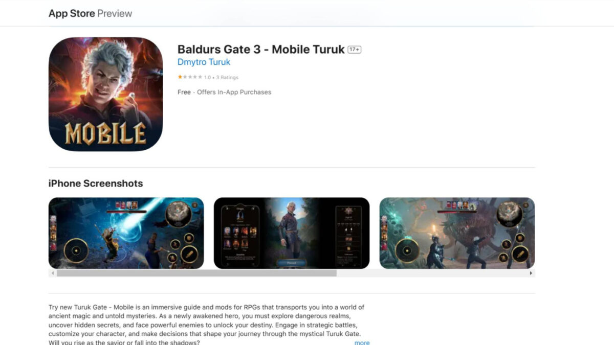 Faux Baldurs Gate 3 App Store