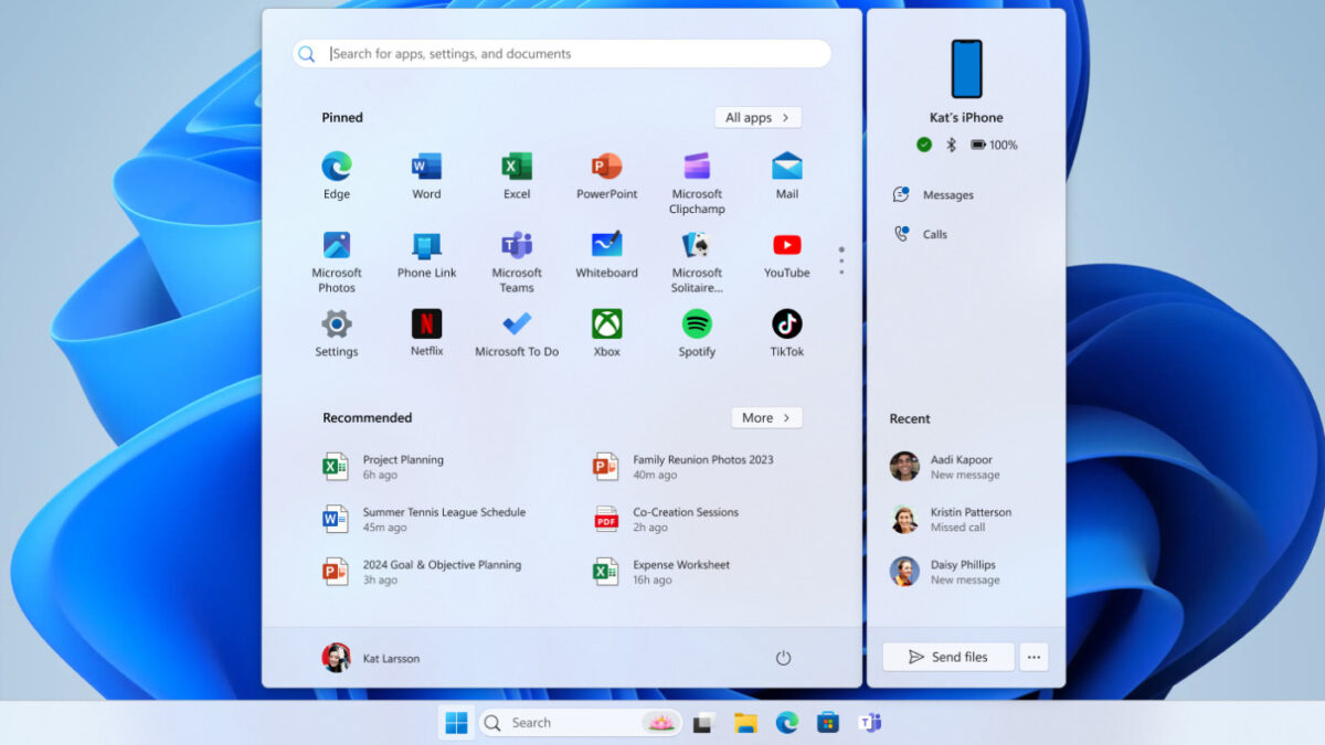 Integration iPhone Menu Demarrer Windows 11