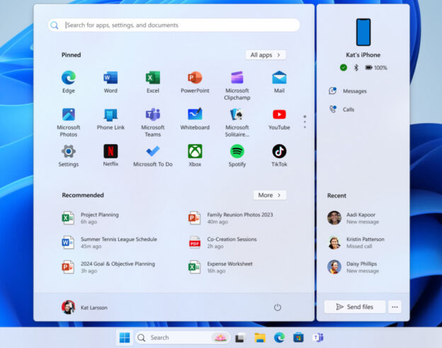 Integration iPhone Menu Demarrer Windows 11