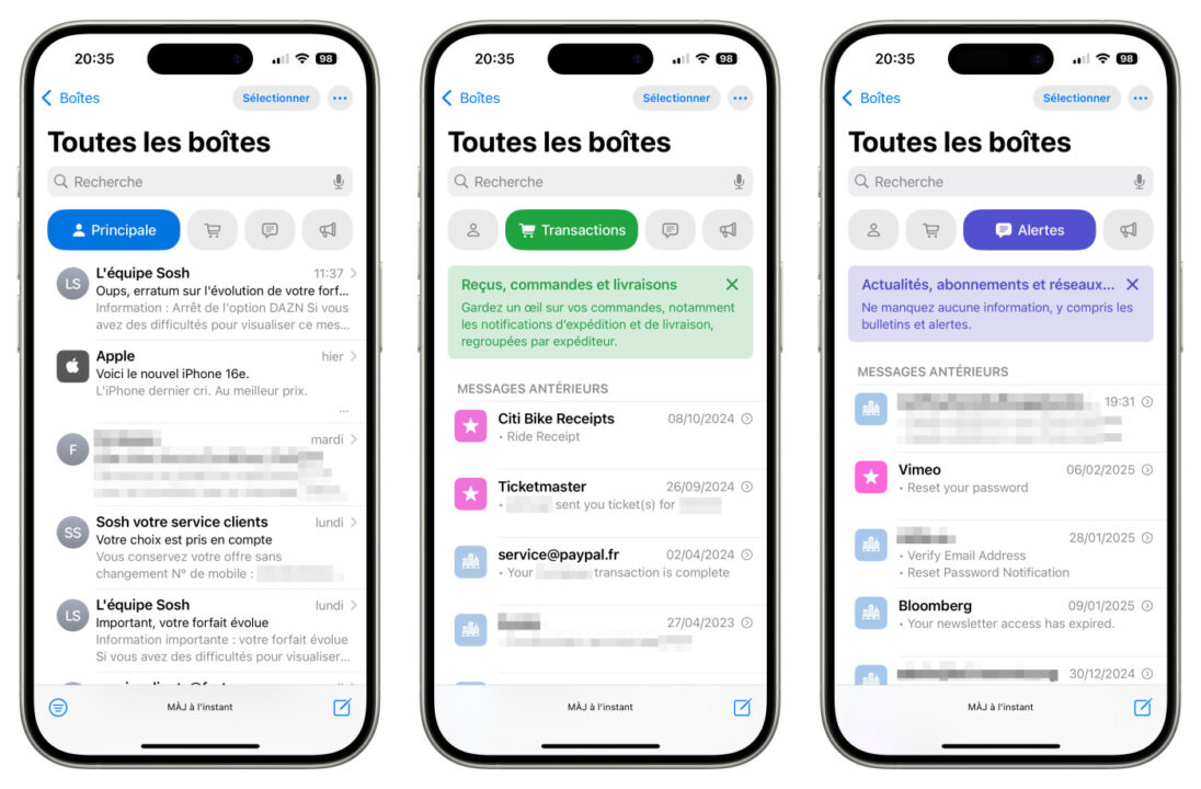 Application Mail iPhone Nouvelle Interface Francais