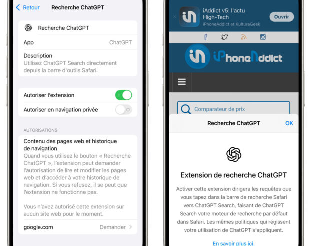 ChatGPT Moteur de Recherche Safari iPhone