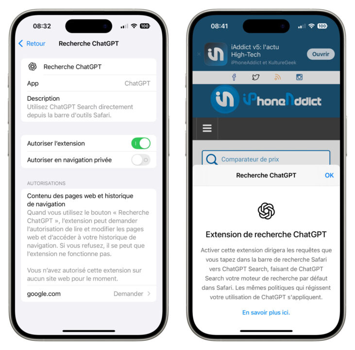 ChatGPT Moteur de Recherche Safari iPhone
