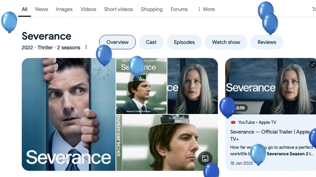 Severance : Google tease l’épisode final avec une pluie de ballons bleus