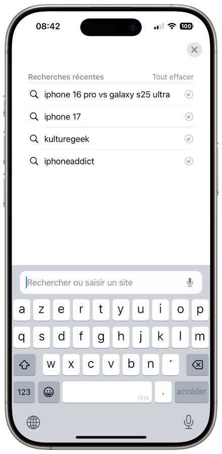 iOS 18.4 Recherches Recentes Nouvel Onglet Safari 1