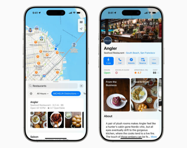 Image Apple Plans ajoute les restaurants et hôtels distingués par le guide Michelin