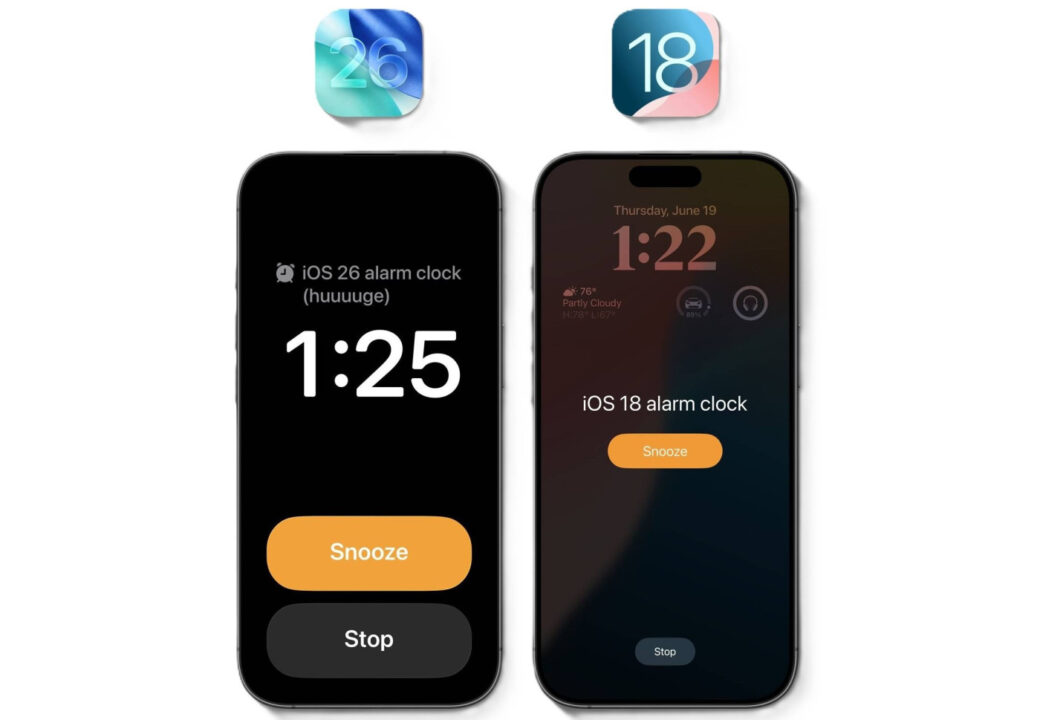 Alarme Interface Boutons iOS 26 vs iOS 18