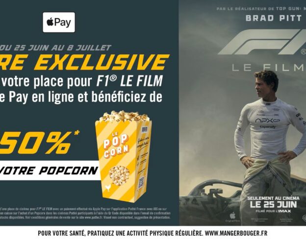 Image F1 le film : Apple Pay permet d’avoir le pop-corn à moitié prix au cinéma