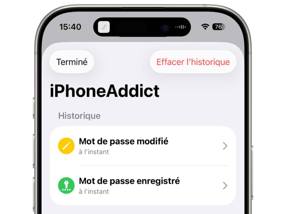 Application Mots de Passe Historique iOS 26