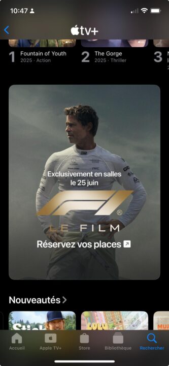 F1 Apple TV+ réservation cinéma