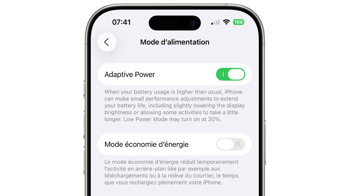 iOS 26 Adaptive Power Batterie Option