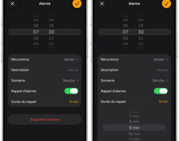 Image iOS 26 permet de choisir la durée du rappel (snooze) des alarmes