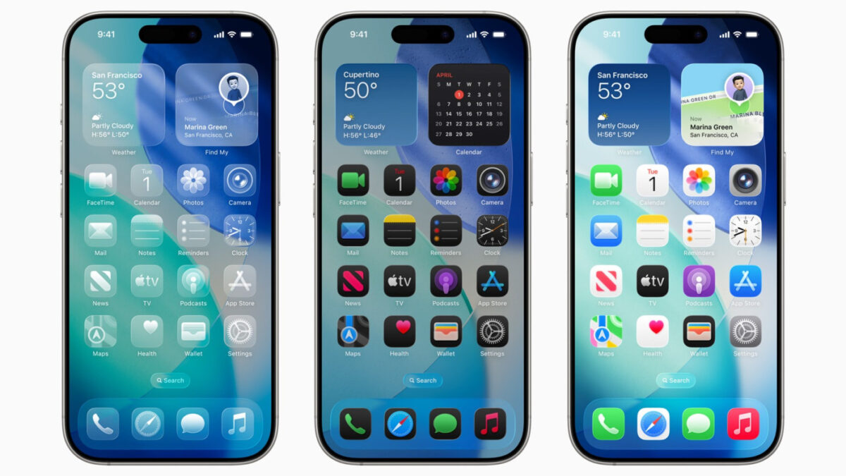iOS 26 iPhone Ecran Accueil Transparent vs Sombre vs Clair Liquid Glass