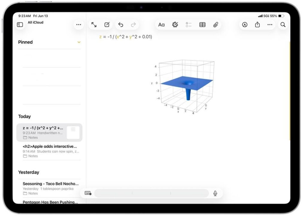 iPadOS 26 Math Note