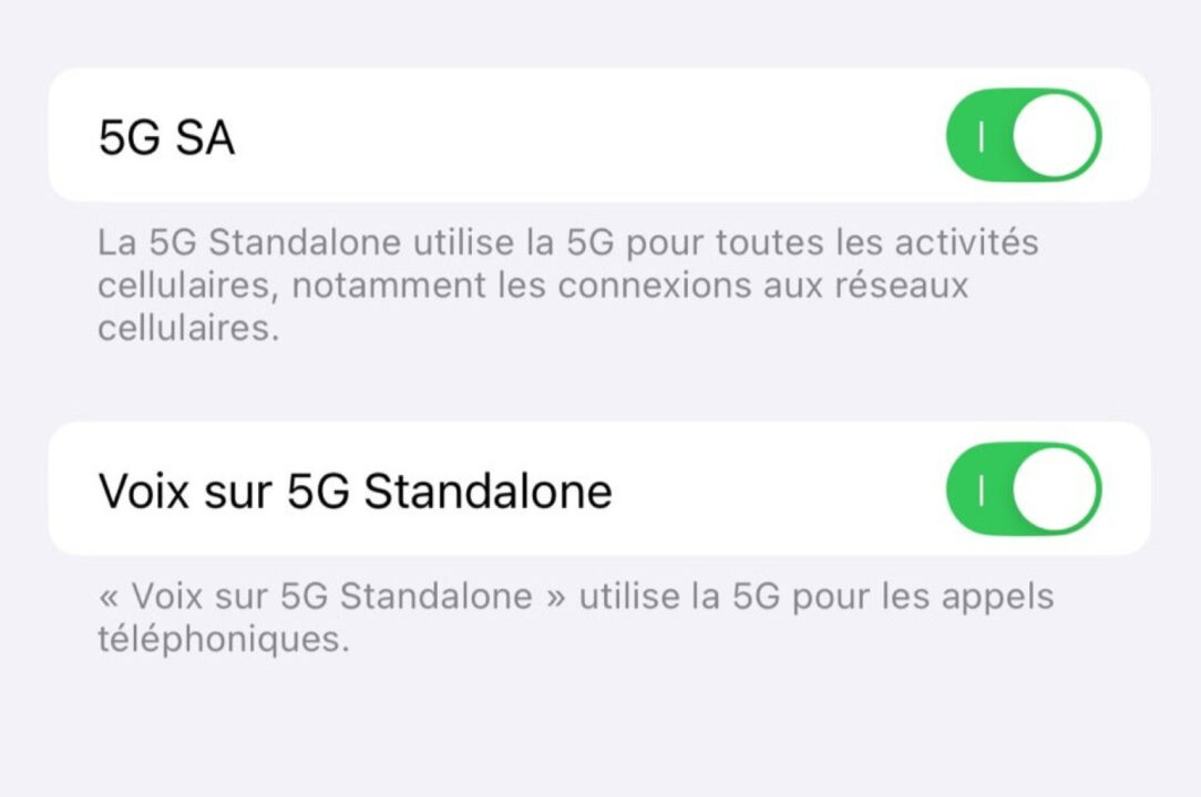 iPhone 5G SA 5G Plus Option Reglages
