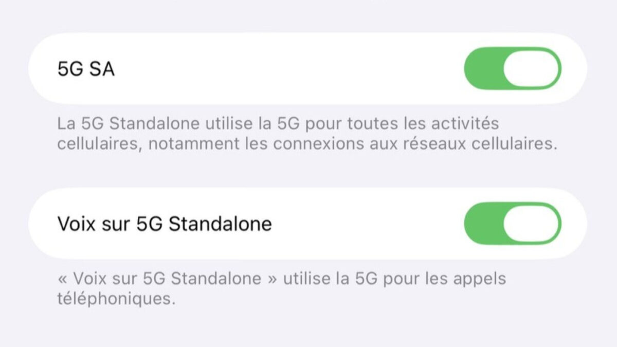 iPhone 5G SA 5G Plus Reglages Option