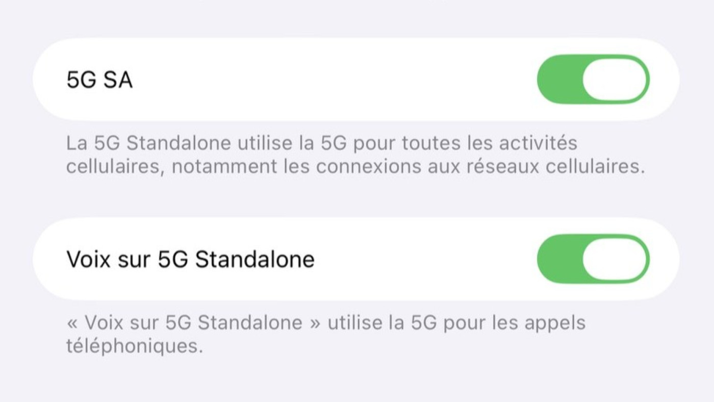 iPhone 5G SA 5G Plus Reglages Option