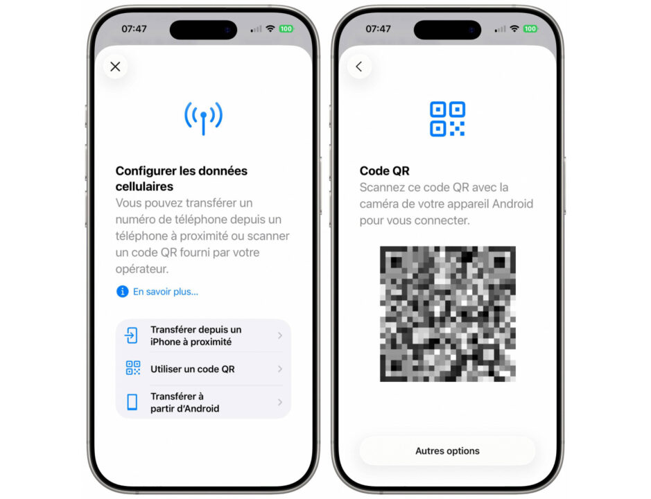 iPhone Transfert eSIM Android iOS 26