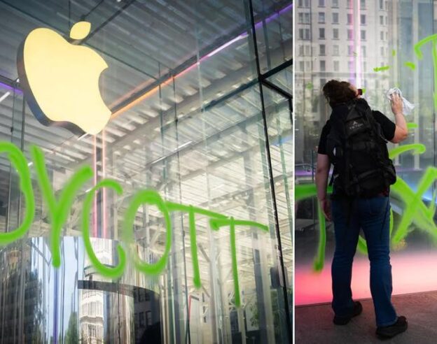 Image L’Apple Store de la 5ème Avenue a été tagué par des militants pour le climat