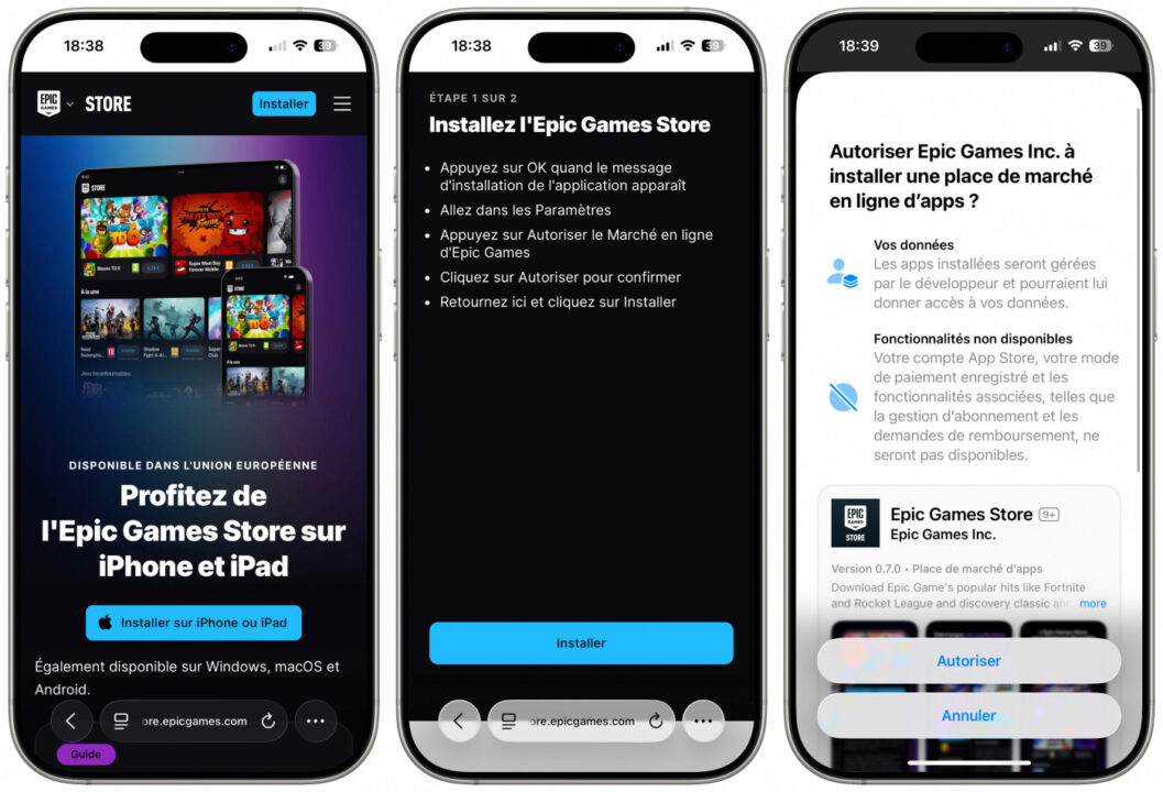 Installation Boutique Applications Tierce iPhone Epic Games Store