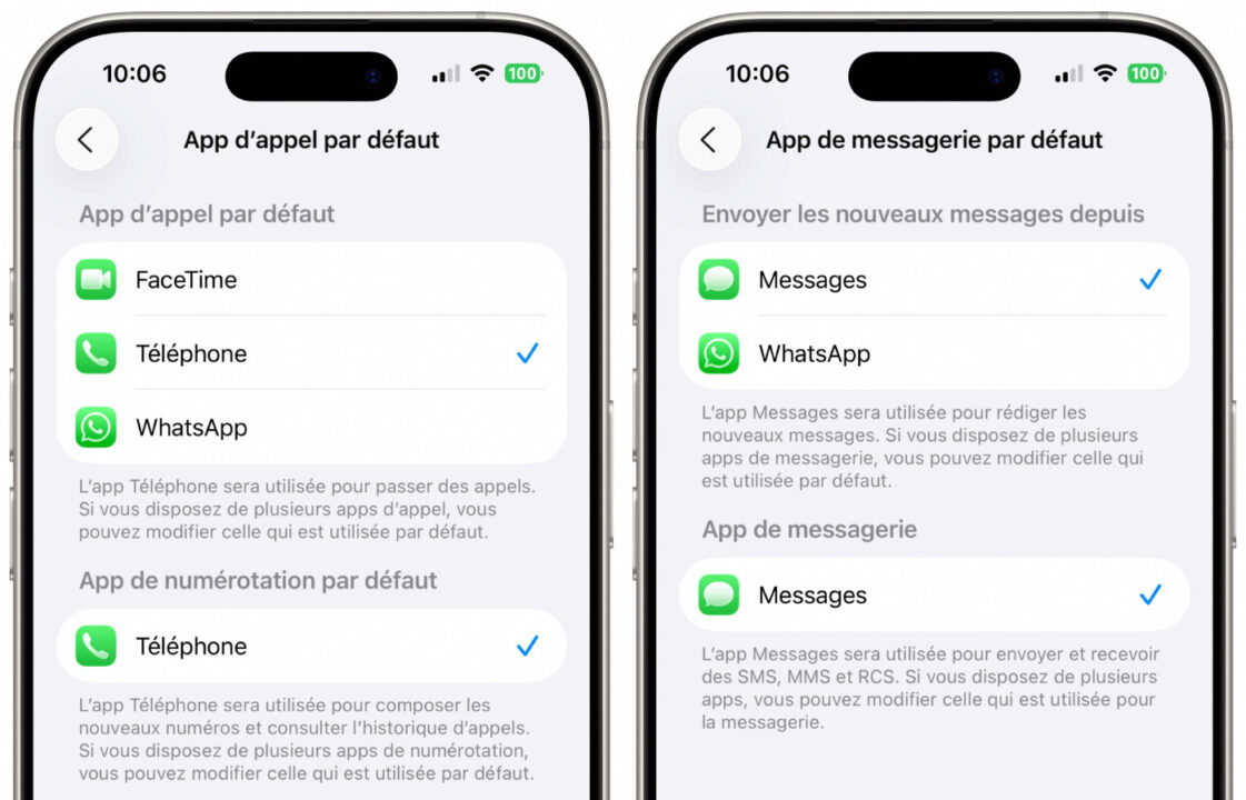 iOS 26 Applications Tierces Par Defaut Appels Envoi SMS MMS RCS