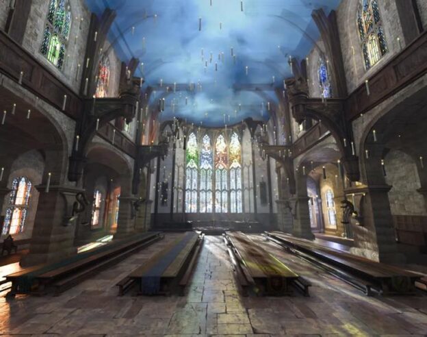 Image HBO propose la Grande Salle de Poudlard en environnement immersif pour le Vision Pro