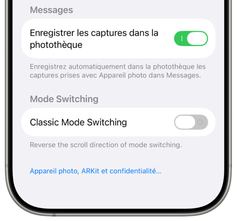 iOS 26 Beta 5 Reglage Ancien Appareil Photo