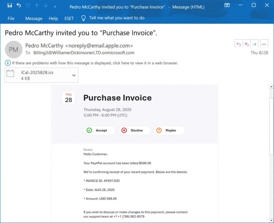 Invitation Calendrier iCloud Arnaque Phishing