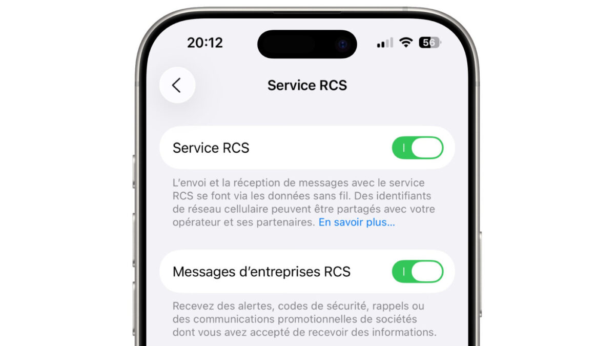 RCS Reglages iPhone