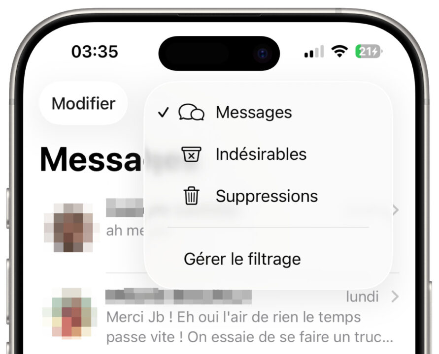 iOS 26 Filtre Numeros Messages Inconnus Indesirables