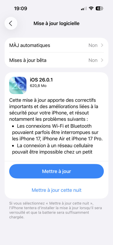iOS 26.0.1 Disponible