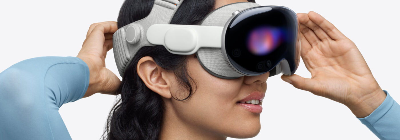 Apple Vision Pro M5 Bandeau Tisse Sangle Double Femme Profil