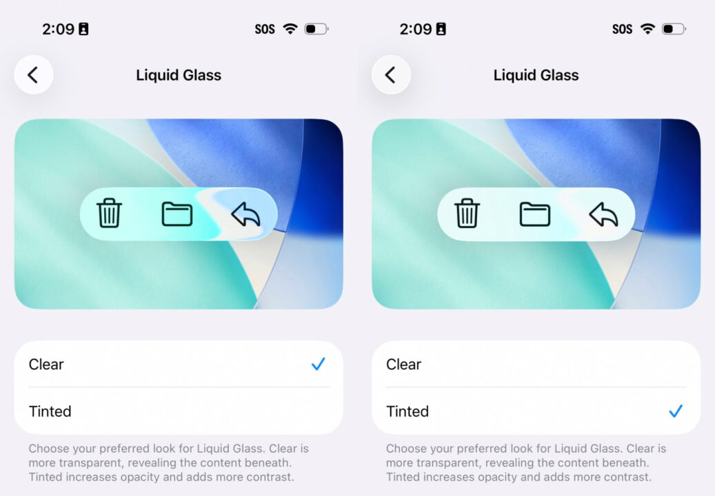 iOS 26.1 Beta 4 Reglage Transparence Liquid Glass