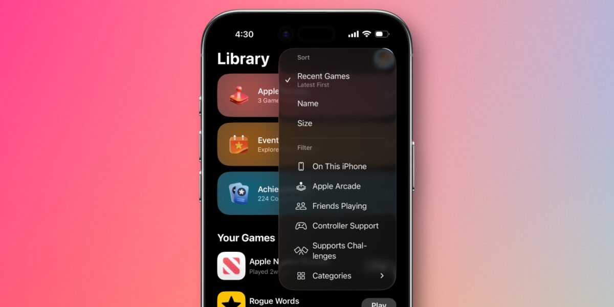 iOS 26.2 Beta 2 Application Jeux Tri