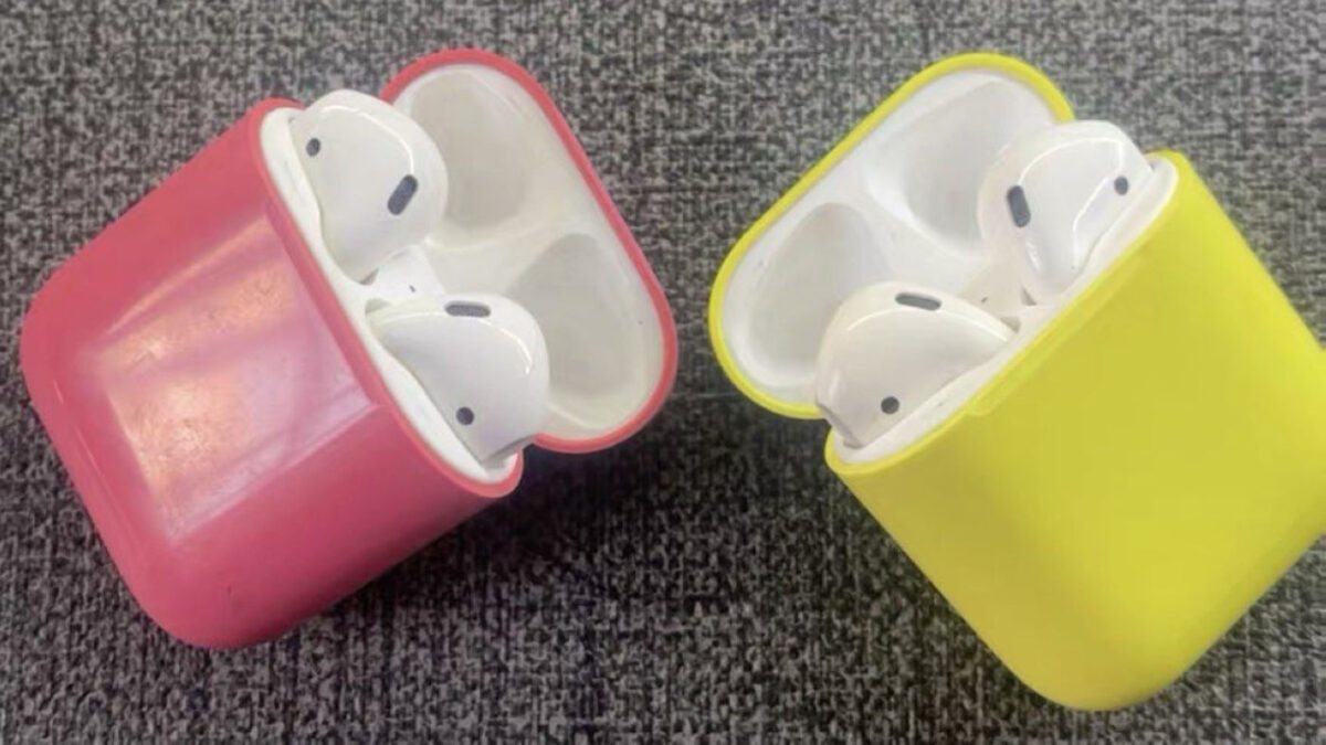 Prototype AirPods Boitiers Couleurs Rose Jaune