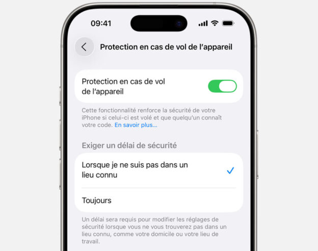 Image Sur iPhone, iOS 26.4 active par défaut la protection en cas de vol de l’appareil