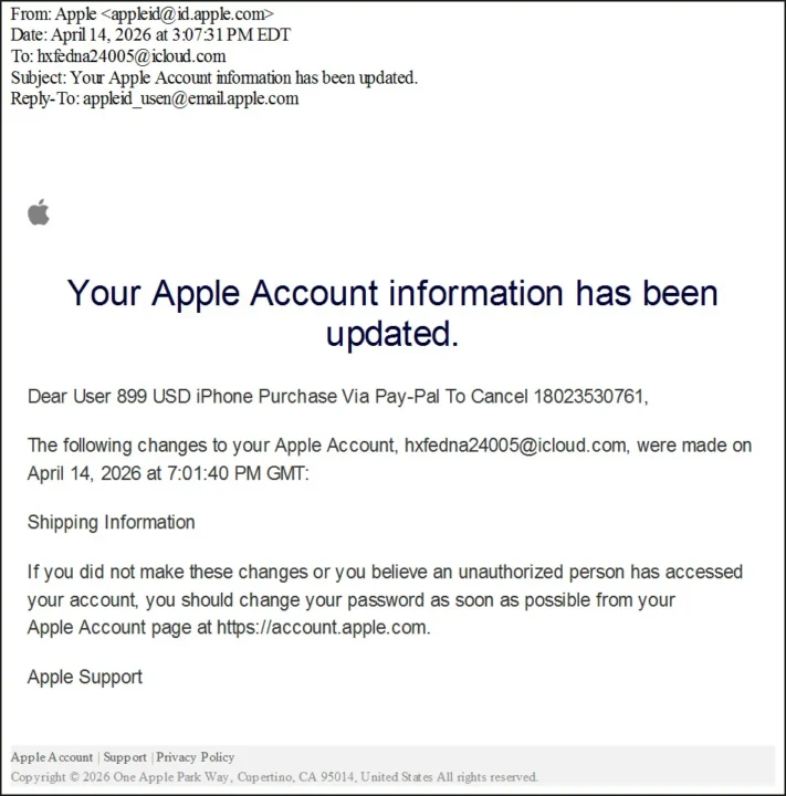 Arnaque Phishing Email Compte Apple