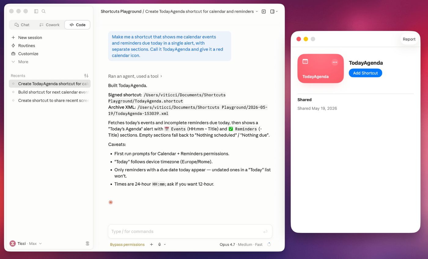 Shortcuts Playground Application Mac