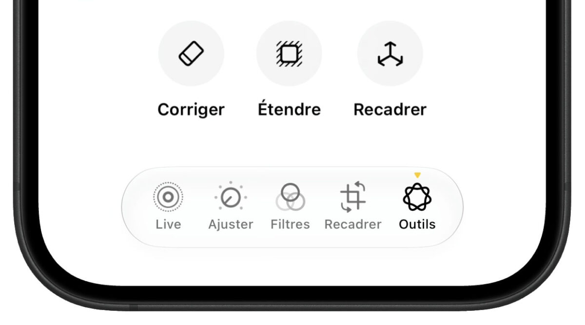iOS 27 Application Photos Outils Corriger Etendre Recadrer