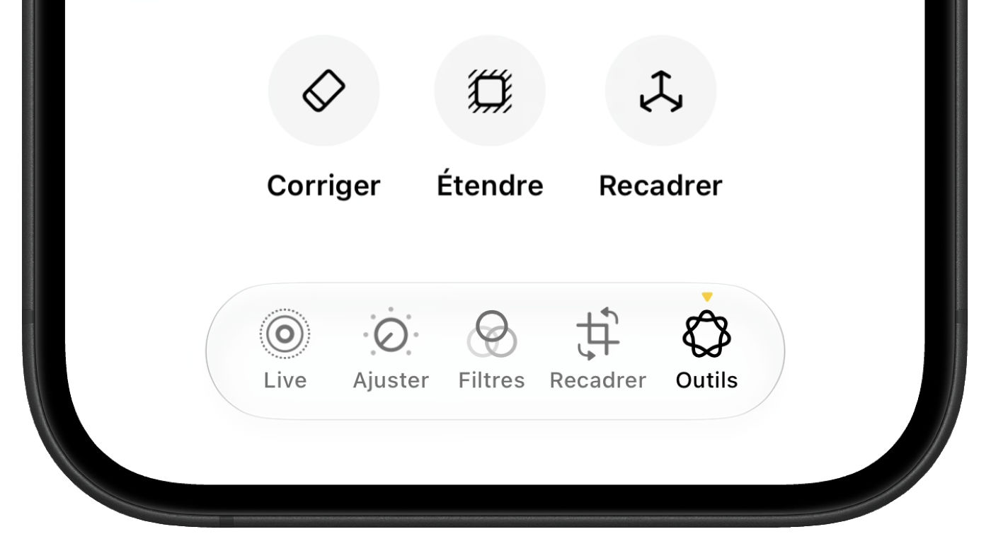 iOS 27 Application Photos Outils Corriger Etendre Recadrer