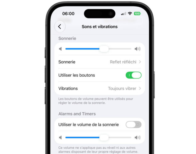Image iOS 27 propose un volume différent pour la sonnerie et l&rsquo;alarme