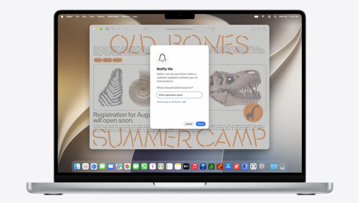 macOS 27 Golden Gate Safari Alerte Changement Site