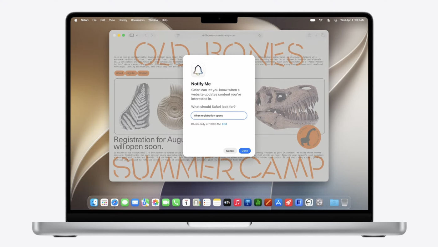 macOS 27 Golden Gate Safari Alerte Changement Site