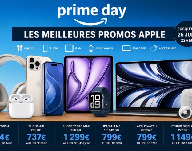 Image Prime Days : les meilleures promos Apple sur iPhone, AirPods, iPad, MacBook, Apple Watch eta ccessoires