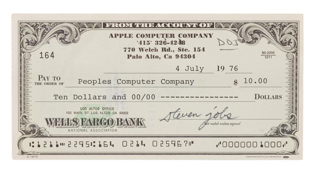 cheque Apple 10 dollars