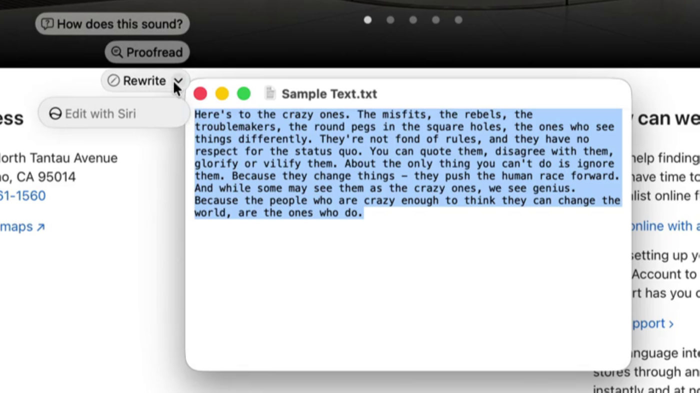 macOS 27 Mini-Interface Menu Siri AI Texte